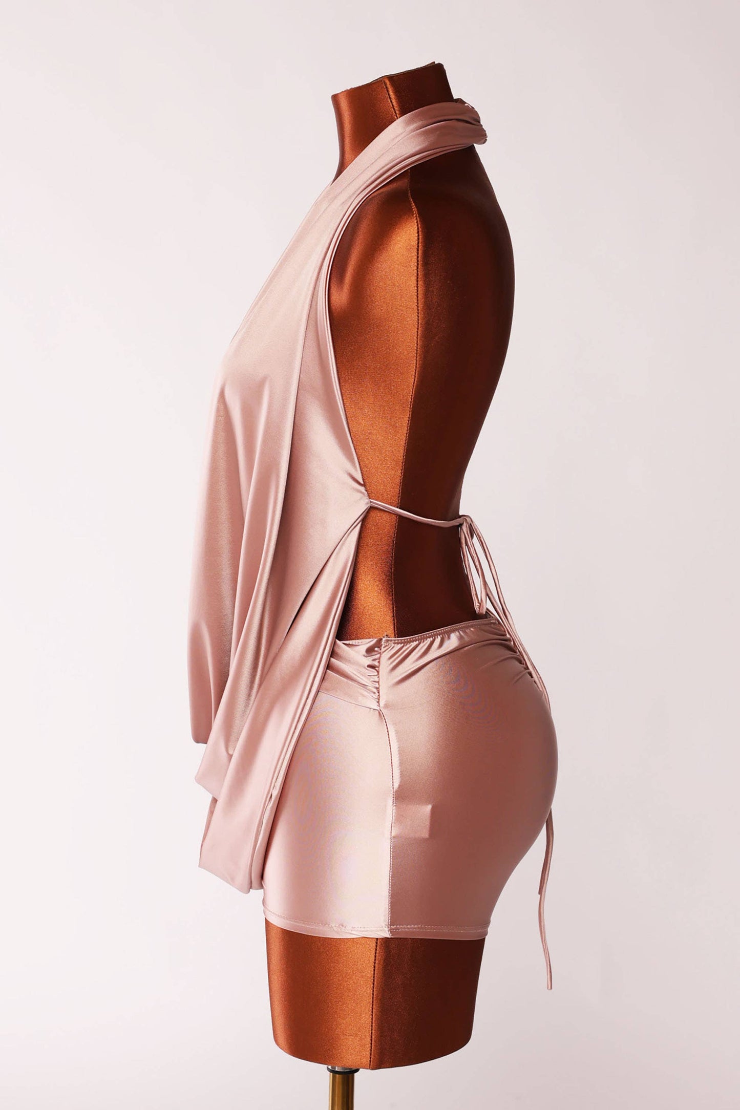 Halter cowl neck open back romper