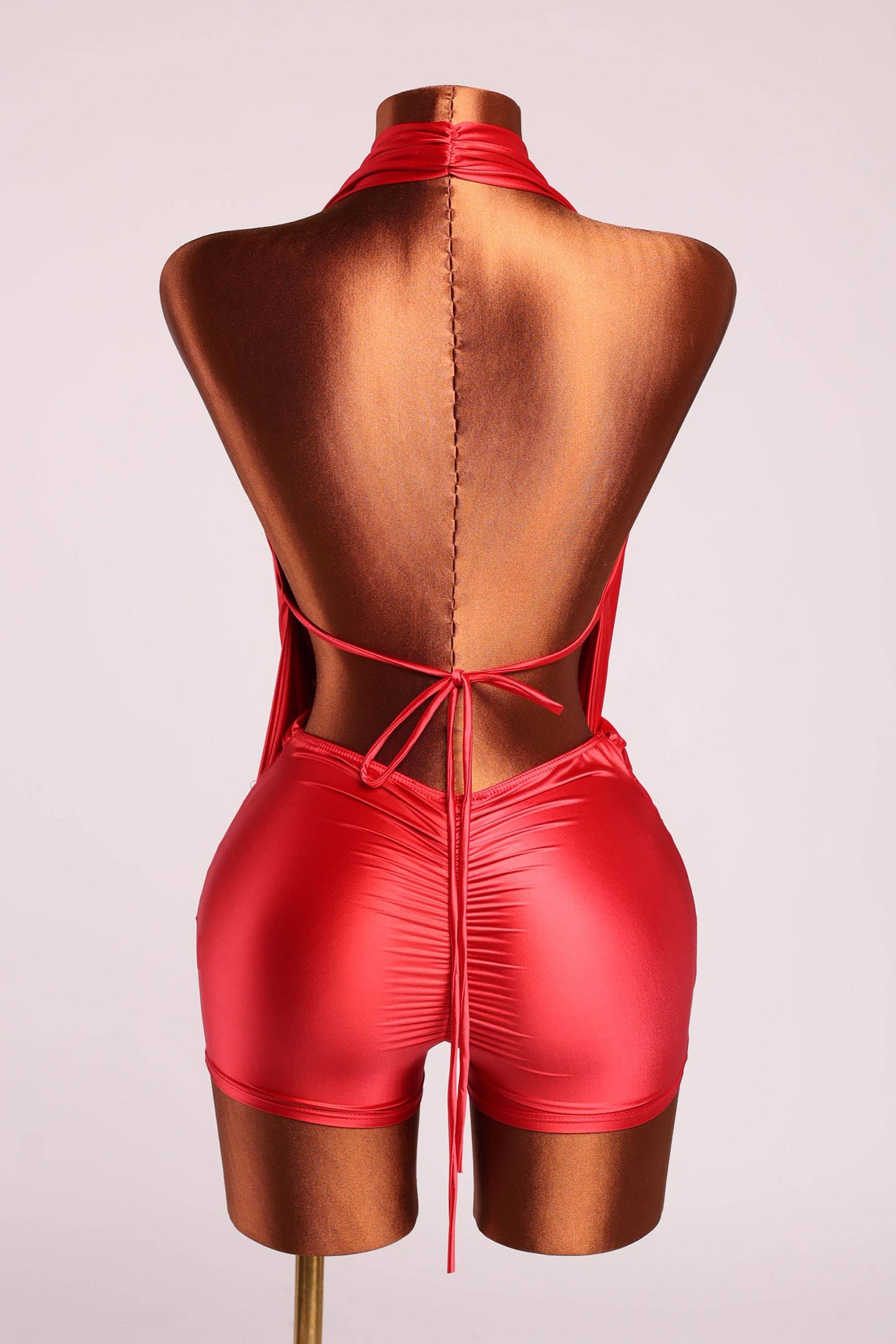 Halter cowl neck open back romper