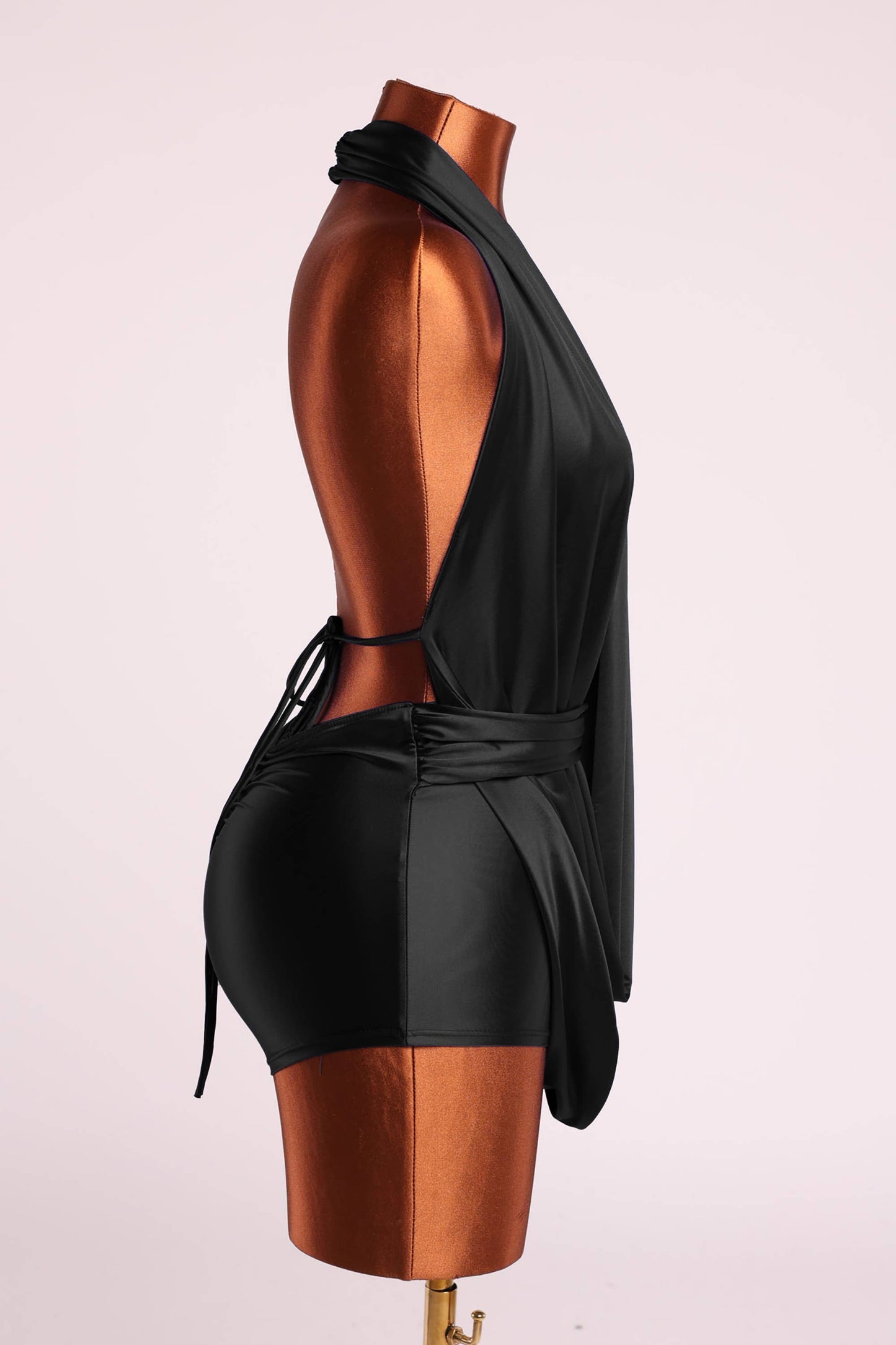 Halter cowl neck open back romper