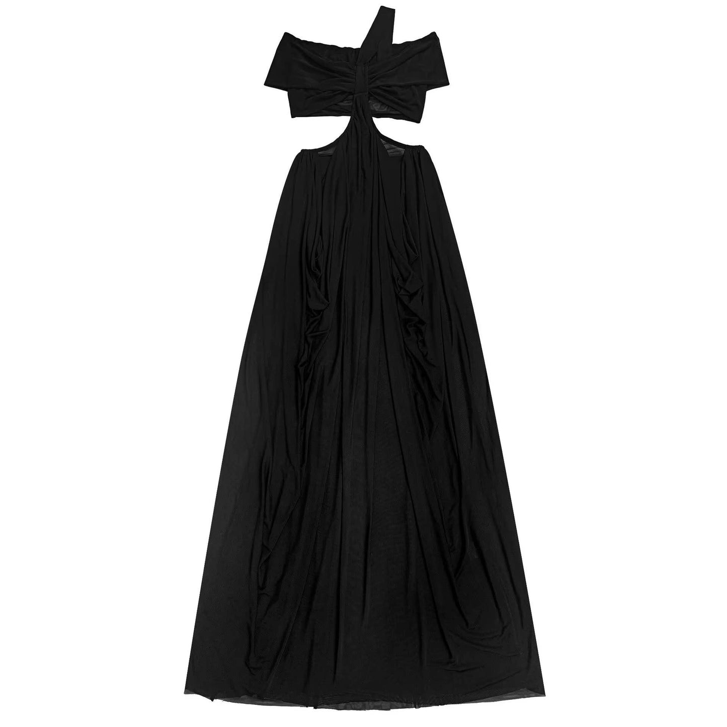 Off-Shoulder Backless Sheer Side Cut Maxi Dress BLUE ONLY